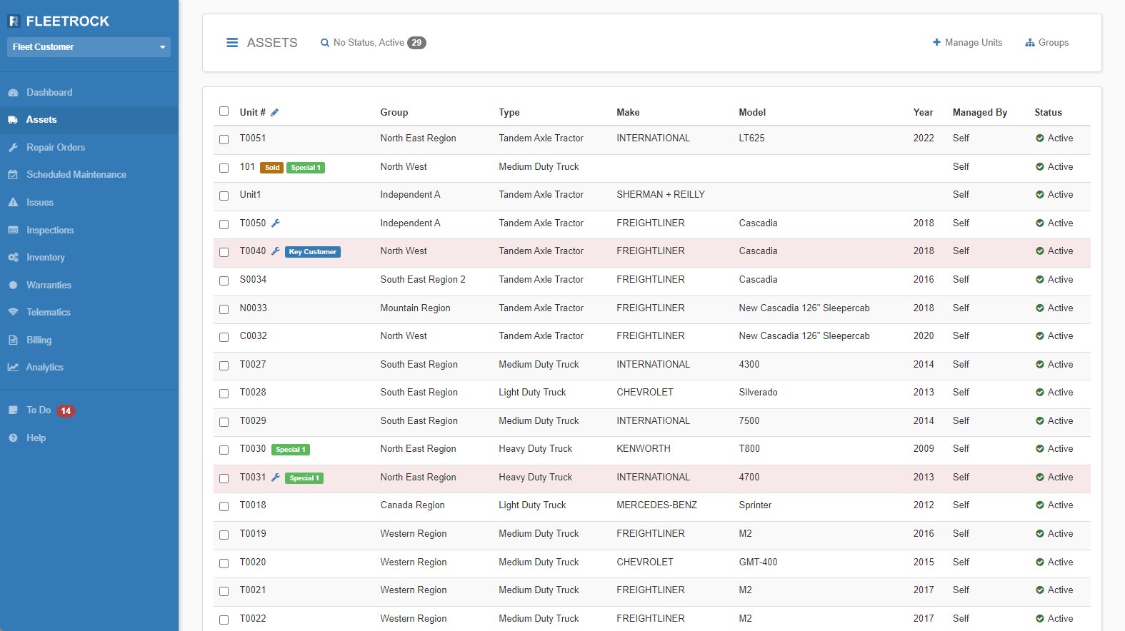 Vehicle Management Software Screenshot
