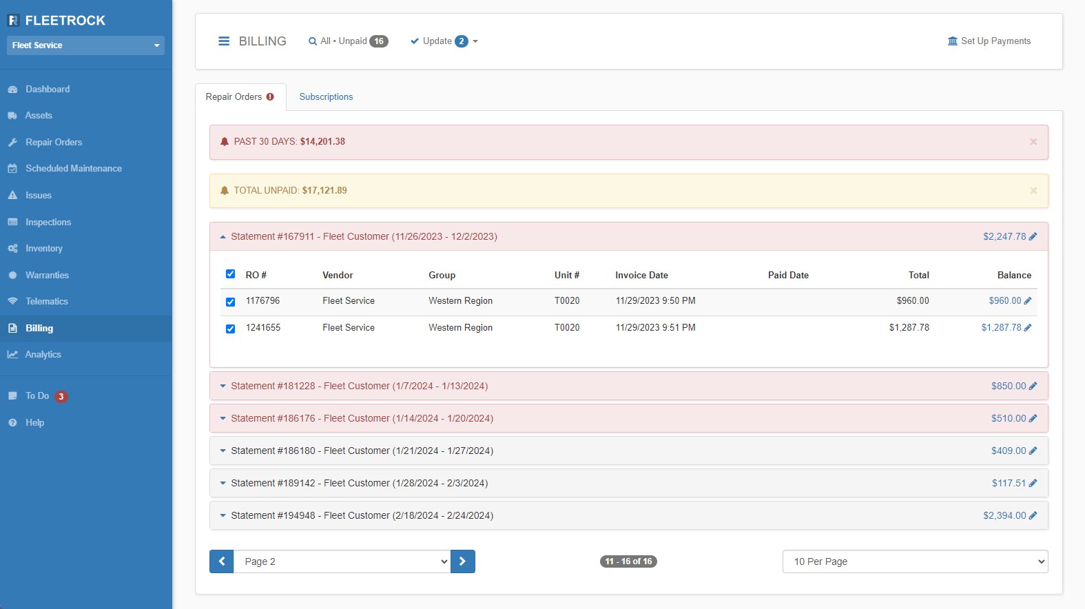 Fleet Billing Management Software Screenshot