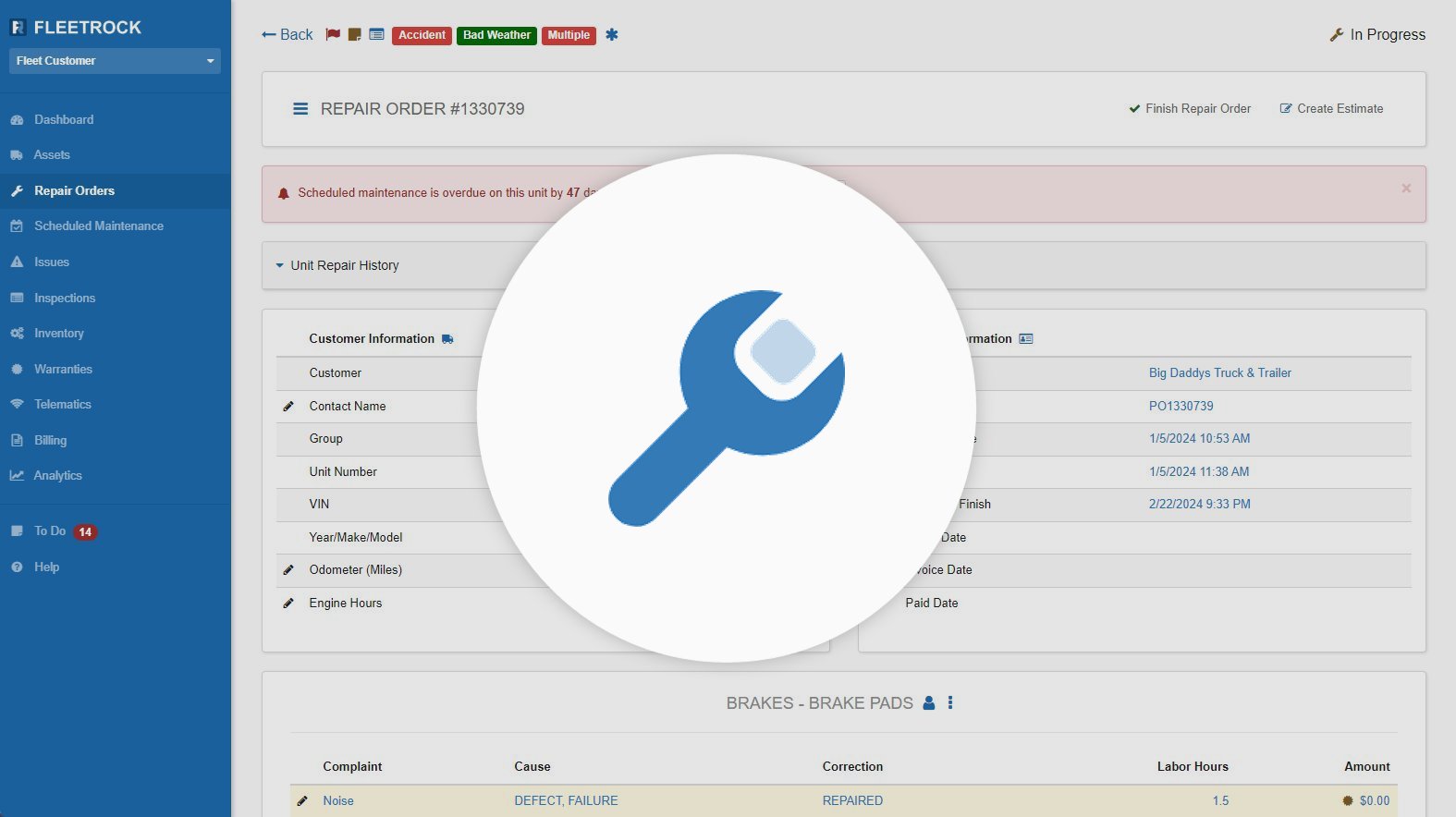 Repair Order Software Screenshot
